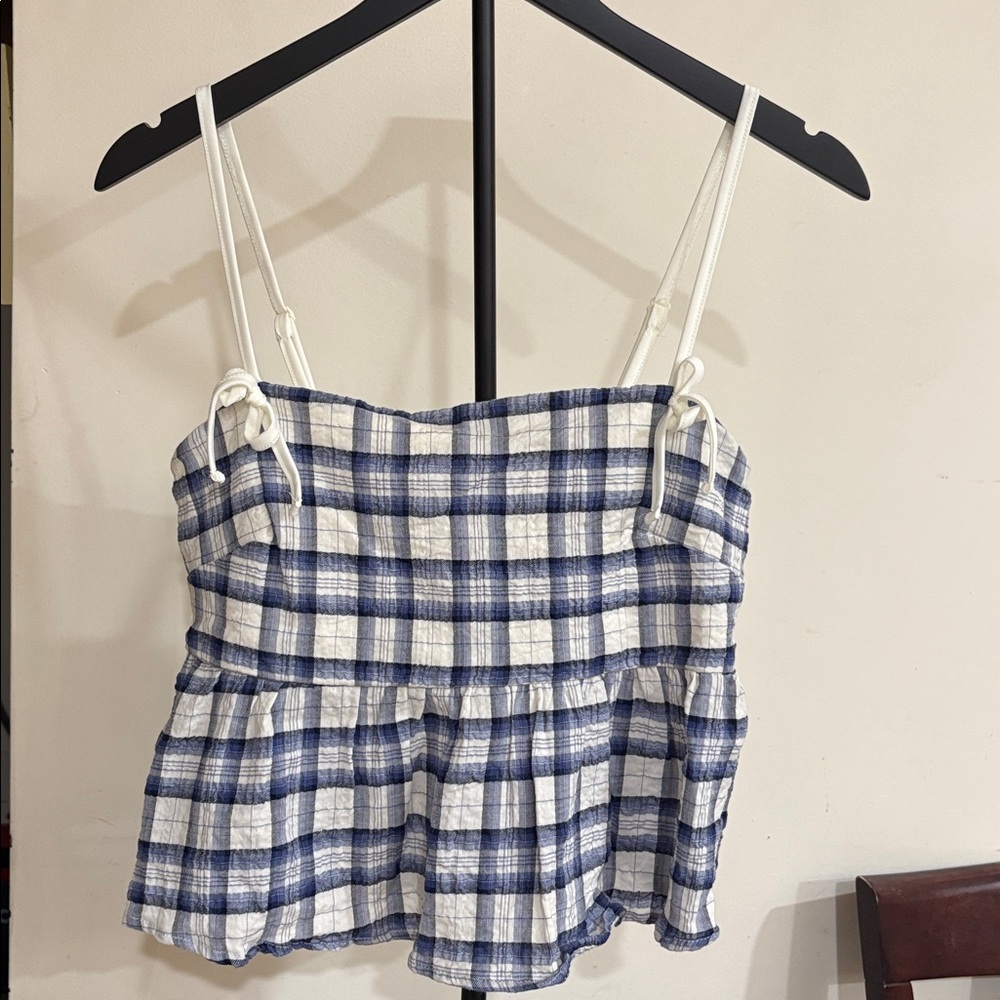 NWT Planet Heart Juniors Medium Blue Plaid Camisole Top with adjustable straps